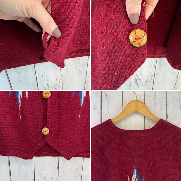 VTG Molina Red Wool Chimayo Handwoven Button Vest Mexico Navajo Size XL Unisex - Picture 16 of 16